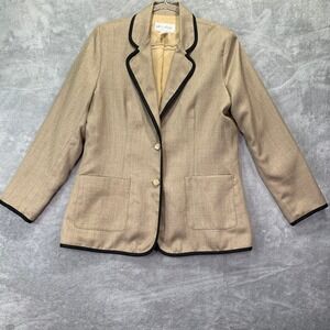 Jacket Blazer Tan Preppy Equestrian Classic Tweed USA Made Women's L